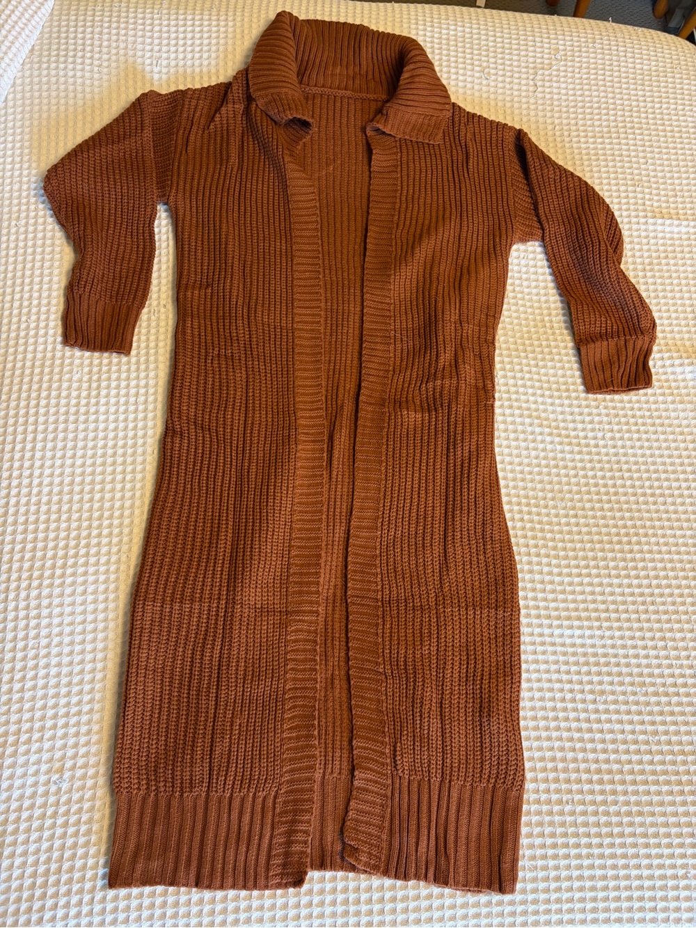 Les Umes Long maxi Rust Knit Cardigan - small
